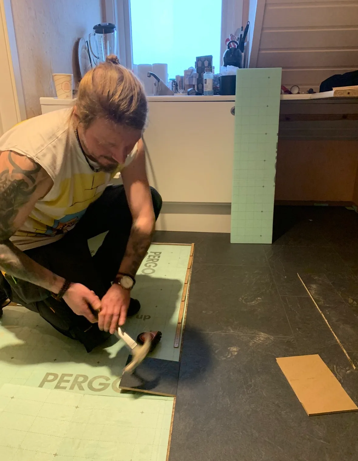 Professional flooring installation in progress